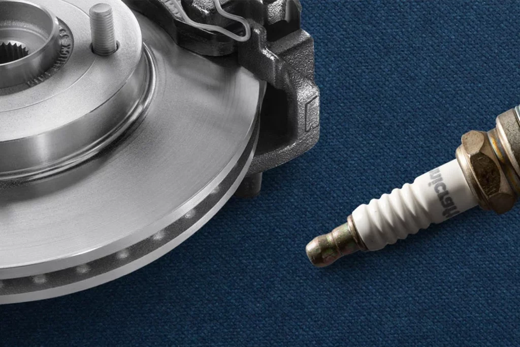 Parts for commercial vehicle laid out on workbench fabric